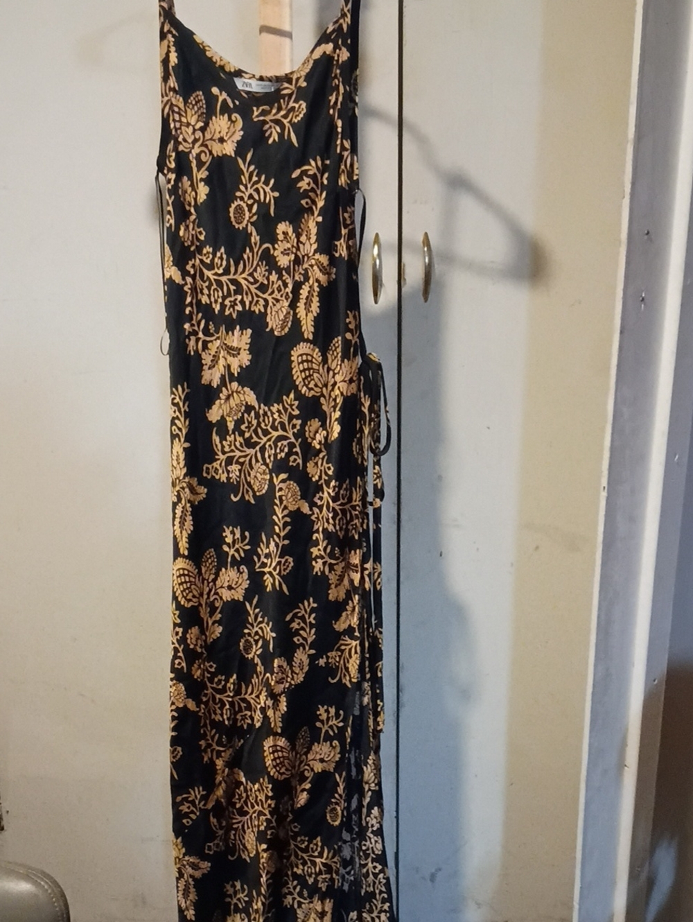 Black & Gold Floral Maxi Dress Zara